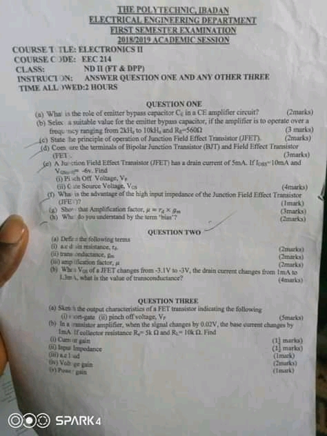 EEC 214(ELETRONICS) SOLVED PAST QUESTION